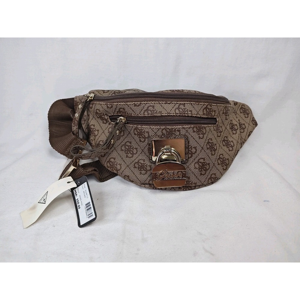GUESS Renee Mini SI248712 Brown Logo Monogram Fanny Pack Belt Bag NWT - Picture 1 of 14